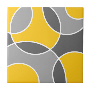 Yellow Grey Abstract Circles  Tile