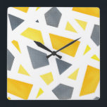 Yellow Grey Abstract Geometric<br><div class="desc">Wall clock printed with original abstract geometric painting.</div>