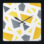 Yellow Grey Abstract Geometric Square Wall Clock<br><div class="desc">Wall clock printed with original abstract geometric painting.</div>