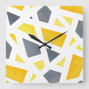 Yellow Grey Abstract Geometric Square Wall Clock