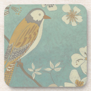 Yellow, Grey and Beige Bird Perched on a Branch Coaster
