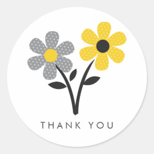Yellow, Grey and Black Flowers Classic Round Sticker