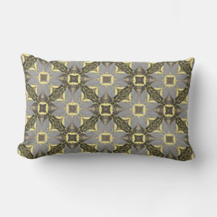 Yellow, Grey, and Black Flowers Pattern Lumbar Cushion