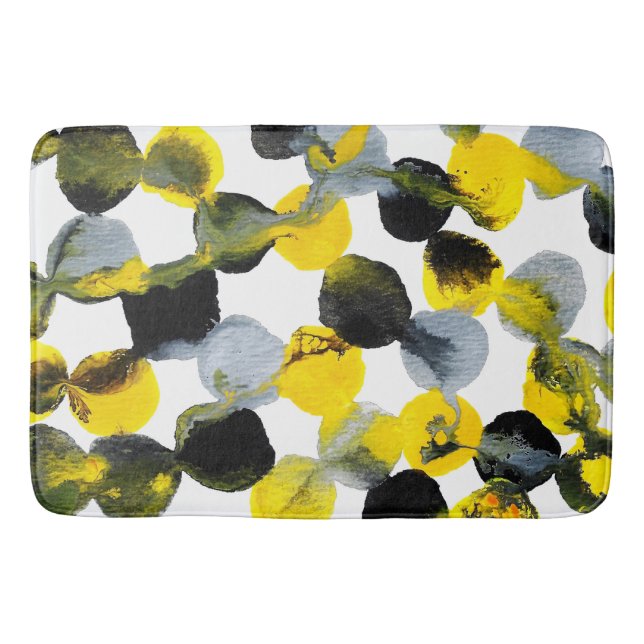 Yellow, Grey and Black Intertactions Pattern Bath Mat (Front)