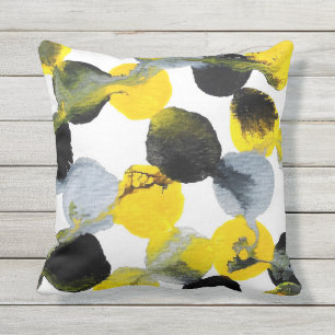 Yellow, Grey and Black Intertactions Pattern Outdoor Cushion