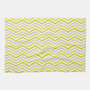 Yellow, Grey, and White Chevron Stripes Tea Towel