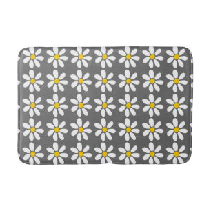 Yellow Grey and White Daisy Pattern Bath Mat