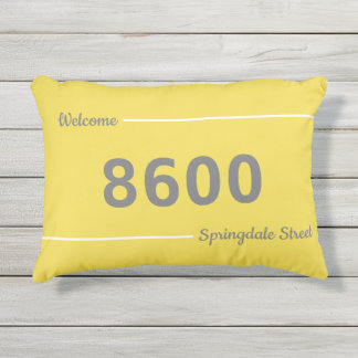 Yellow, Grey and White House Number Street Address Outdoor Cushion