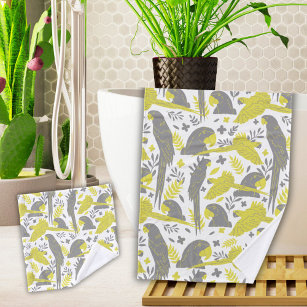 Yellow Grey Ara Parrot Drawing Tropical Pattern  Bath Towel Set