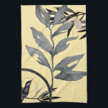 Yellow & Grey Artistic Watercolor Leaves Tea Towel<br><div class="desc">Elegant kitchen towel features an artistic watercolor botanical print in a yellow and grey colour palette with a watercolor leaf, framed by olive branches and a hummingbird circled by a geometric circle composition in black and silver accents. Add a touch of elegance to your kitchen with this stylish botanical patterned...</div>