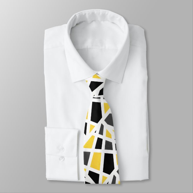 Yellow Grey Black Abstract Geometric Tie (Tied)