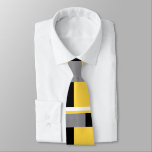 Yellow Grey Black and White Colour Block Pattern Tie