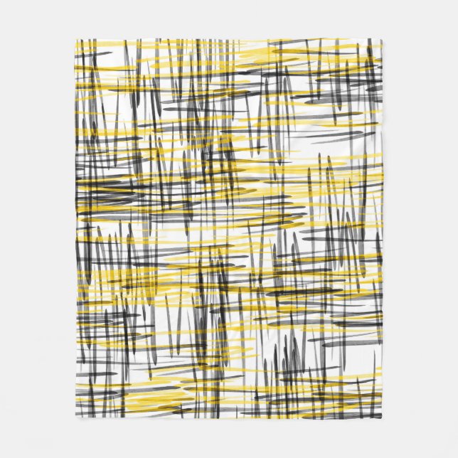 'Yellow grey Black Scribbles' Watercolor Abstract Fleece Blanket (Front)