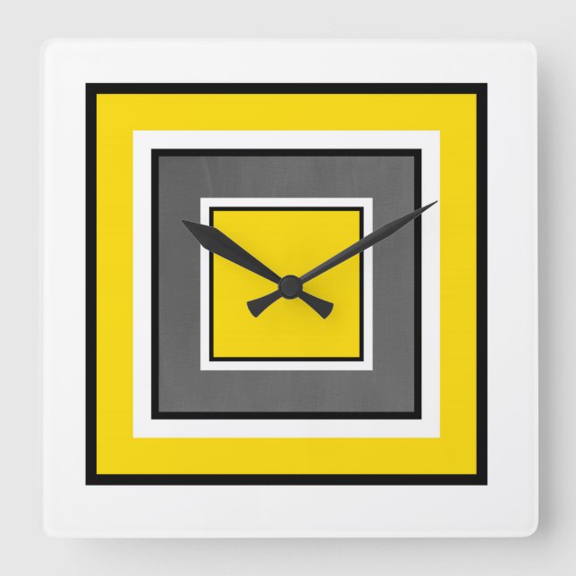 Yellow Grey Black Squares Square Wall Clock (Front)