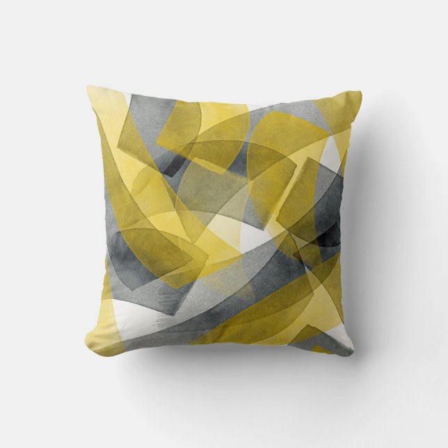 Yellow Grey Black Watercolor Abstract Throw Pillow (Front)