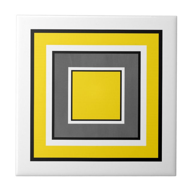 Yellow Grey Black White Squares Tile (Front)