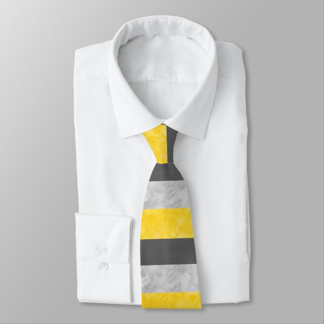 Yellow Grey Block Stripes Tie (Tied)