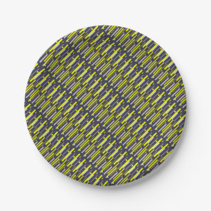 Yellow Grey Blocks Abstract Art Paper Plate