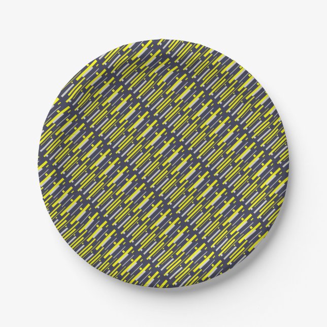 Yellow Grey Blocks Abstract Art Paper Plate (Front)
