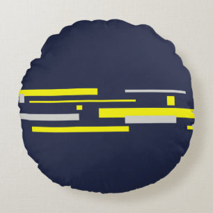 Yellow Grey Blocks Abstract Art Round Cushion