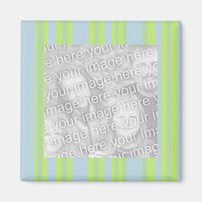 yellow grey blue stripes photo frame magnet (Front)