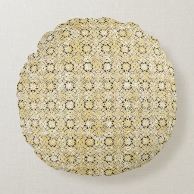 Yellow, Grey, Bronze Vintage Pattern Round Cushion (Front)