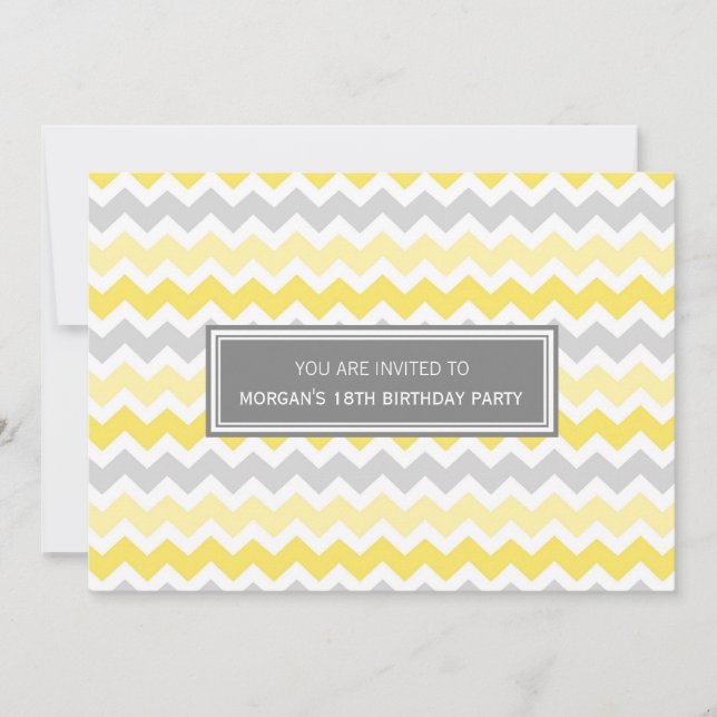 Yellow Grey Chevron 18th Birthday Party Invitation (Front)