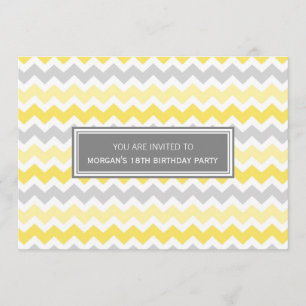 Yellow Grey Chevron 18th Birthday Party Invitation