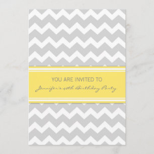 Yellow Grey Chevron 40th Birthday Party Invitation