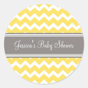 Yellow Grey Chevron Baby Shower Favour Stickers