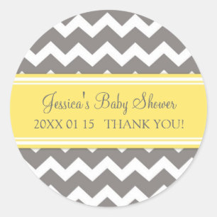Yellow Grey Chevron Baby Shower Favour Stickers