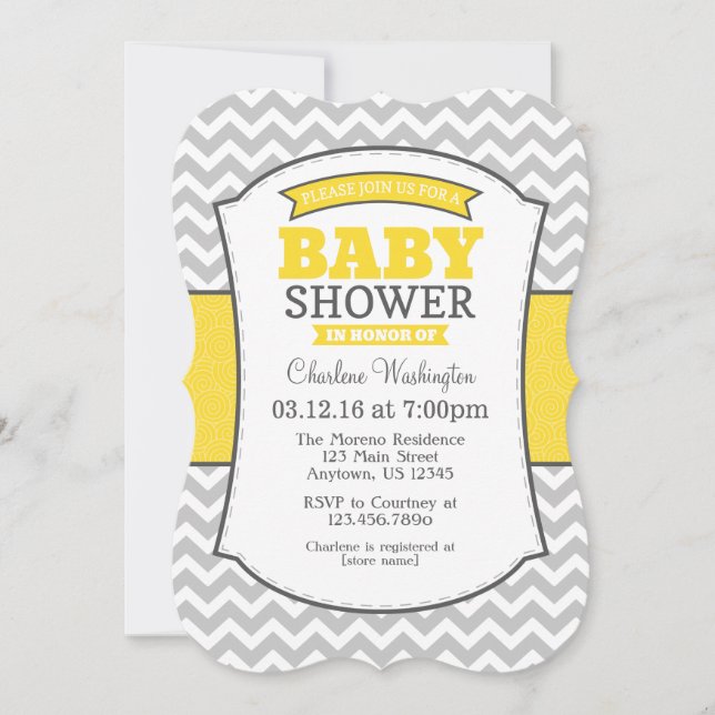 Yellow Grey Chevron Baby Shower Invitation (Front)