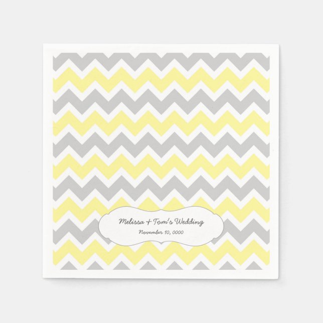 Yellow Grey Chevron Decor / your own wording Napkin (Front)