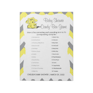 Yellow & Grey Chevron Elephant Baby Shower Game 2 Notepad