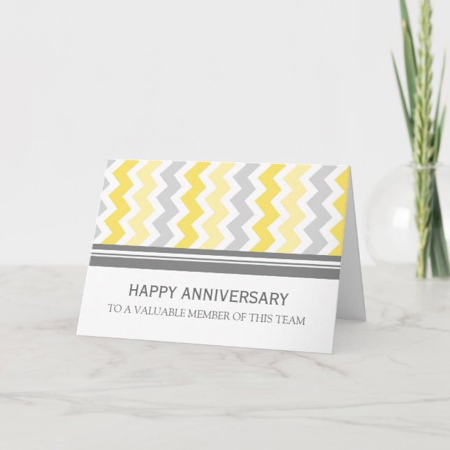 Yellow Grey Chevron Employee Anniversary Card (Front)