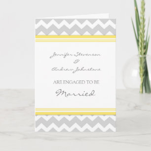 Yellow Grey Chevron Engagement Announcement Card