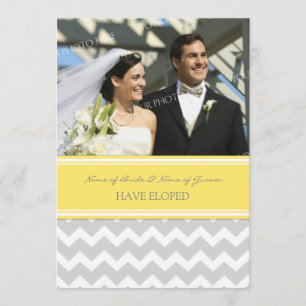 Yellow Grey Chevron Photo Elopement Announcement