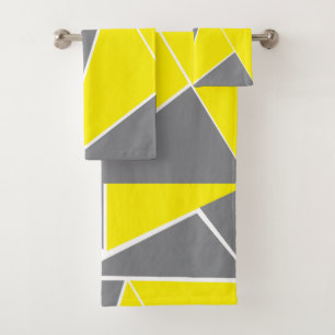 Yellow Grey Chevron Stripe Geometric  Bath Towel Set