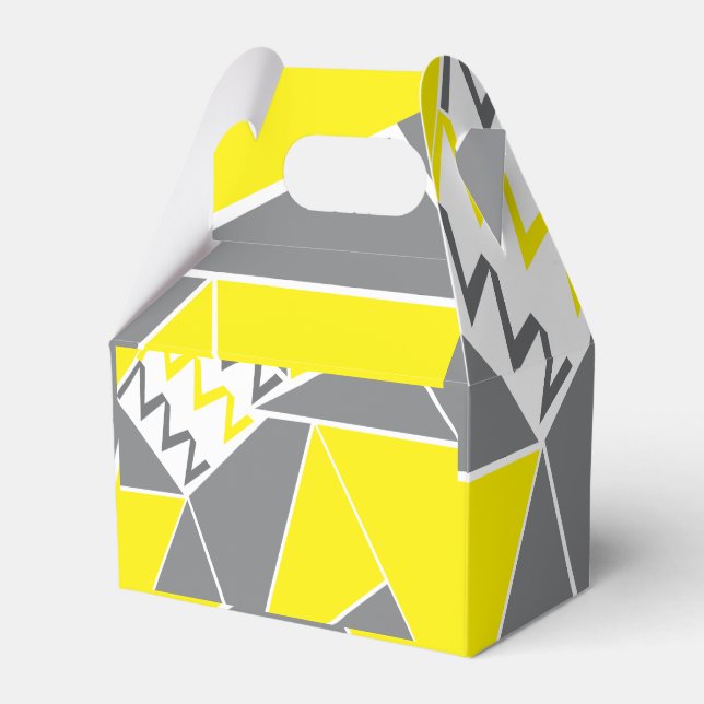 Yellow Grey Chevron Stripe Geometric Pattern Favour Box (Front Side)