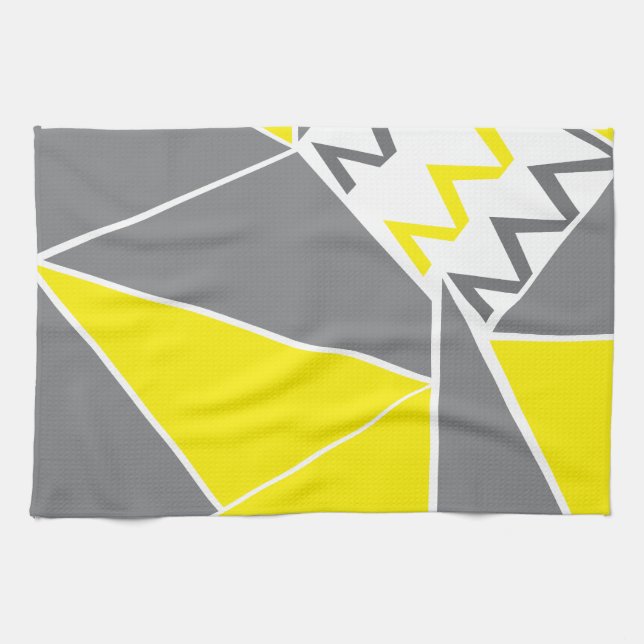 Yellow Grey Chevron Stripe Geometric Tea Towel (Horizontal)