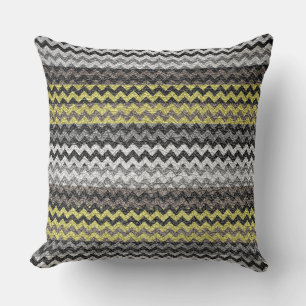 Yellow Grey Chevron Stripes Pattern Cushion