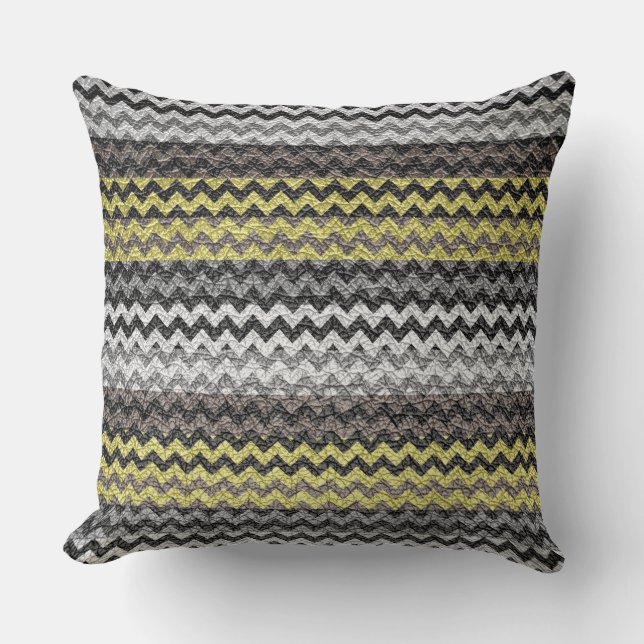 Yellow Grey Chevron Stripes Pattern Cushion (Front)
