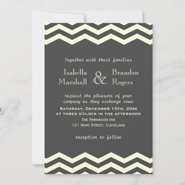 Yellow & Grey Chevron Wedding Invitation (Front)