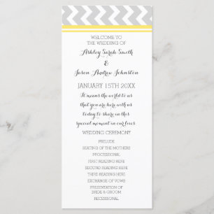 Yellow Grey Chevron Wedding Program Programme