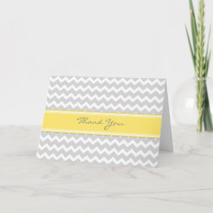 Yellow Grey Chevron Wedding Thank You Card