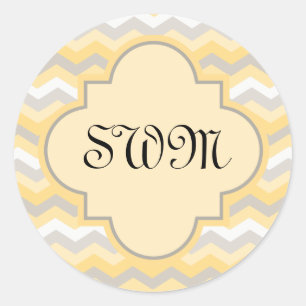 Yellow/Grey Chevron Zigzag Classic Round Sticker