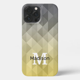 Yellow Grey Cool Geometric pattern Monogram iPhone 13 Pro Max Case