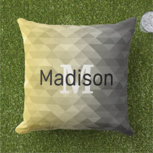 Yellow Grey Cool Ombre Geometric pattern Monogram Cushion