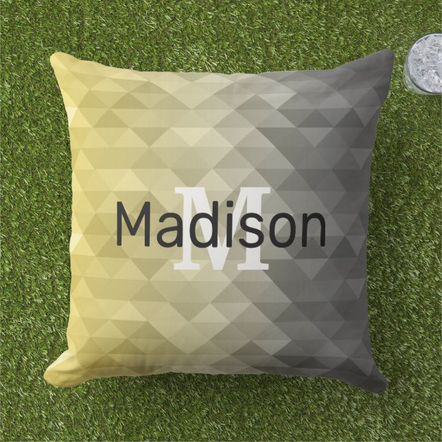 Yellow Grey Cool Ombre Geometric pattern Monogram Cushion (Grass)