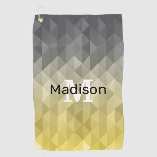 Yellow Grey Cool Ombre Geometric pattern Monogram Golf Towel